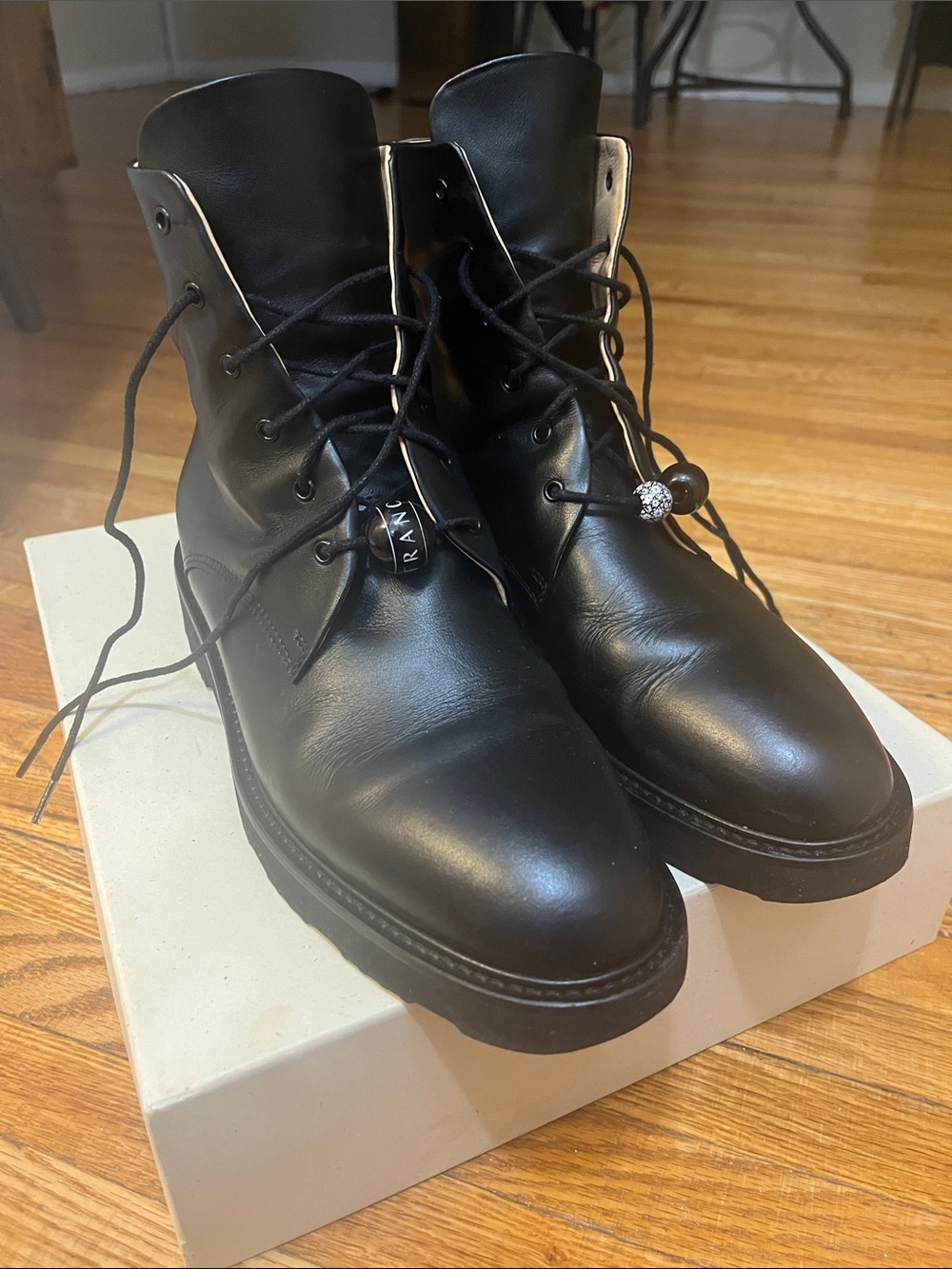 Dear Frances Black Leather Lace-Up Combat Boots